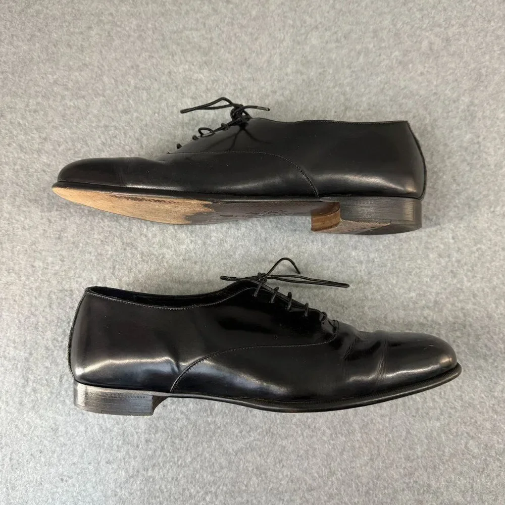 Adolfo Mens Size 9 Black Patent Leather Oxford Dress Shoes Lace‎ Up Office Round
